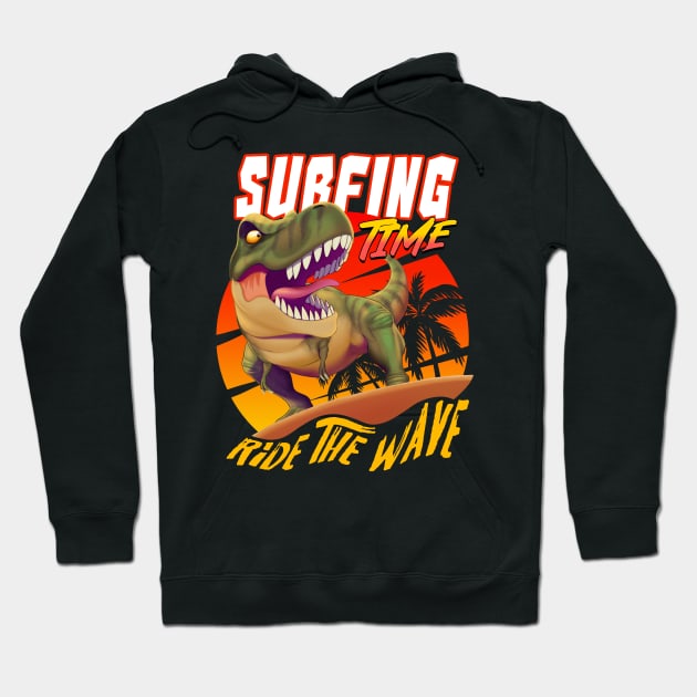 Dinosaur surfing time Hoodie by Ildegran-tees